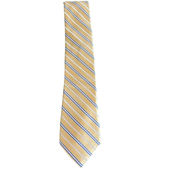 🔥🟡HSM Chicago 100% silk tie. Gorgeous & classic golden, white & blue stripe - Picture 3 of 5